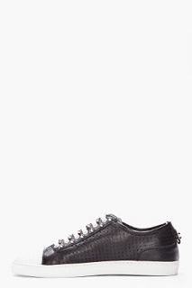 Neil Barrett Black Studded And Perforated Leather Sneakers for men