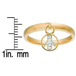 14k Yellow Gold Diamond Peace Sign Charm Ring