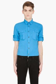 Lanvin Sky Blue Crinkled Cotton Shirt for men