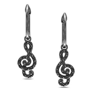Sterling Silver 1/3ct TDW Black Diamond Treble Clef Earrings