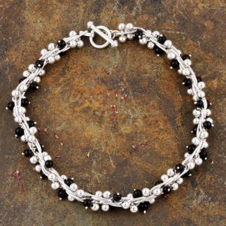 Sterling Silver Onyx Beaded Vine Necklace (Mexico)