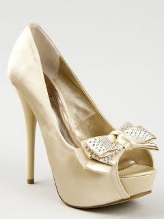 Toe Satin Formal Dress Pumps White or Champagne Quneutral 219 Shoes