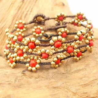 Sweet Flower Coral Brass Beads Bracelet (Thailand)