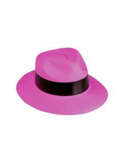 Black & Pink Plastic Costume Party Gangster Fedora Hat