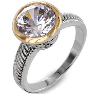 Two tone Clear Cubic Zirconia Antiqued Ring
