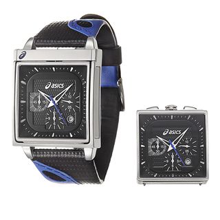Asics Mens Black and Blue Leather Strap Chronograph Watch