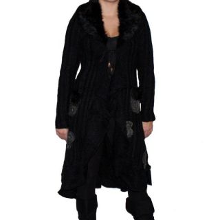 Forla Paris Womens Black Faux Fur Long Sweater