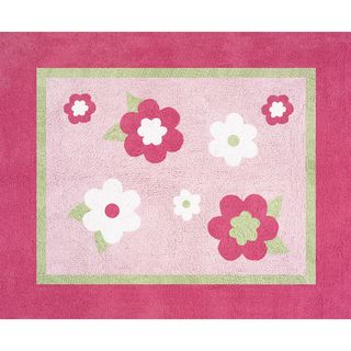 Sweet JoJo Designs Pink and Green Flower Cotton Floor Rug