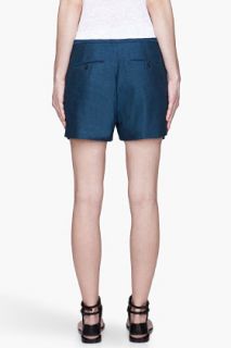 T By Alexander Wang Blue Two Tone Double Pleat Linen Shorts for women
