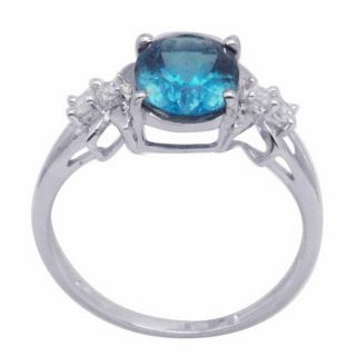 De Buman Sterling Silver Blue Topaz and Cubic Zirconia Ring