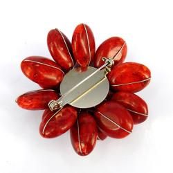 Red Lotus Coral Stone Floral Pin/ Brooch (Thailand)