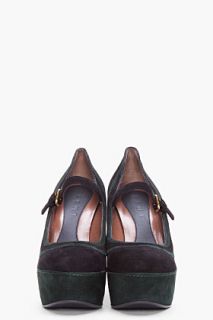 Marni Black & Olive Suede Mary Jane Pumps for women