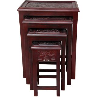 Wood Dark Cherry Carved Nested Tables (China)