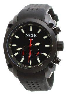 NCIS Mens Black IP Silicone Strap Military Spec Chronograph Watch