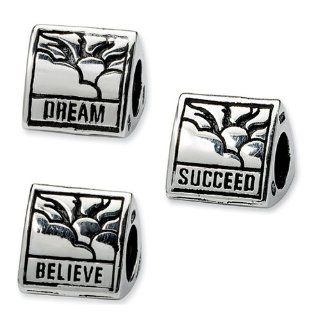 Dream, Believe & Succeed, 3 Sided Charm in Sterling Silver for Pandora