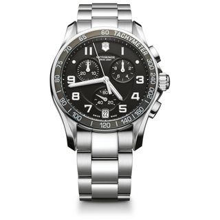 Swiss Army Mens Chrono Classic Black Dial Steel Band Watch