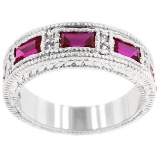 Kate Bissett Silvertone Red and Clear Cubic Zirconia Fashion Ring