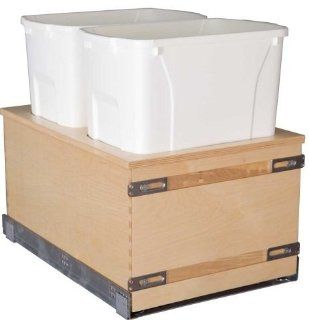 Kitchen Pull Out Waste Bin Container   35 Qt White Double