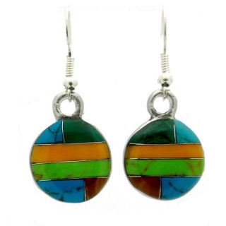 Alpaca Silver Turquoise, Malachite and Resin Round Earrings (Mexico