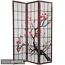 Wood and Rice Paper Flower Blossom 3 panel Room Divider (China) See