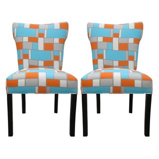 Bella Hopscotch Orange/ Blue Upholstered Dining Chairs (Set of 2