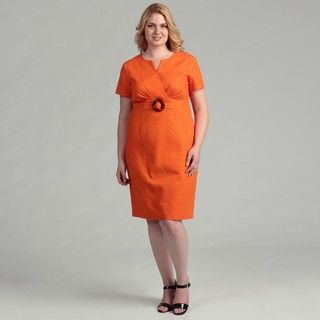 Jessica Howard Womens Plus Size Orange Belted Short sleeve Dress