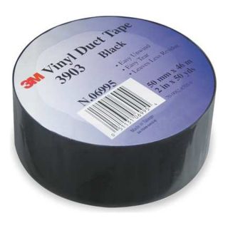 3M 3903 Duct Tape, Vinyl, Black, W 2 In, 50 Yd