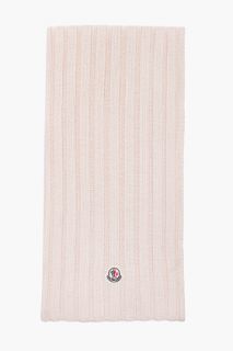 Moncler Cream Ribbed Knit Wool Scarf for women