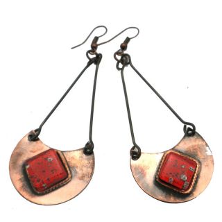 Copper Recycled Red Glass Half Moon Earrings (Chile)