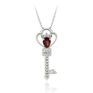 Glitzy Rocks Sterling Silver Garnet and Diamond Accent Key Necklace