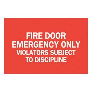 Brady 84749 Fire Door Sign, 10 x 14In, WHT/R, ENG, Text