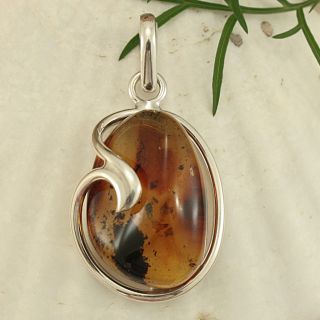 Sterling Silver Caged Cognac Baltic Amber Pendant (Lithuania