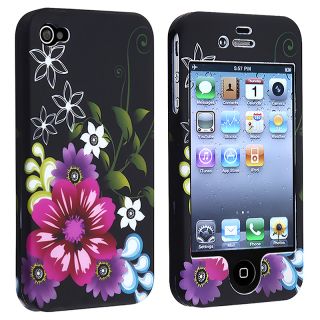 BasAcc Red/ Purple Flower Rubber Coated Case for Apple iPhone 4/ 4S