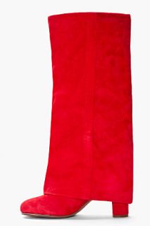 See by Chloé Red Suede Knee high Slouch Boots for women