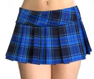 Blue Schoolgirl Tartan Plaid Pleated Micro Mini Skirt