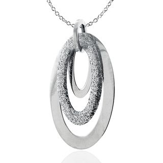 Moise Stainless Steel Polished and Glitter Oval Necklace