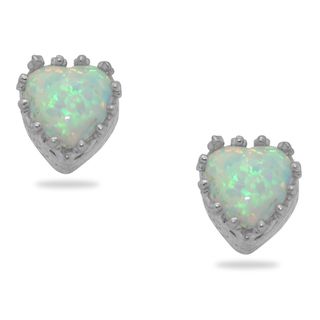 Sterling Silver Opal Heart Earrings