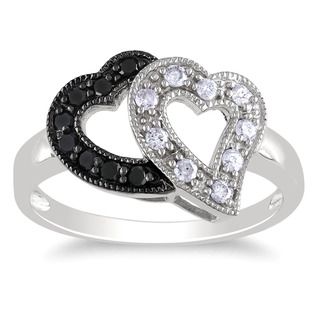 Miadora Sterling Silver 1/4ct TDW Black and White Diamond Heart Ring