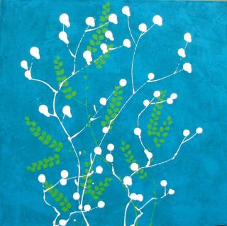Teal Branches Gallery wrapped Embellished Art Print